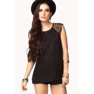 Faux leather and lace gold studded top size small